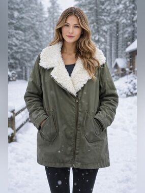 GAP Olive Green Parka Medium Cold Control PRIMALOFT Sherpa Collar